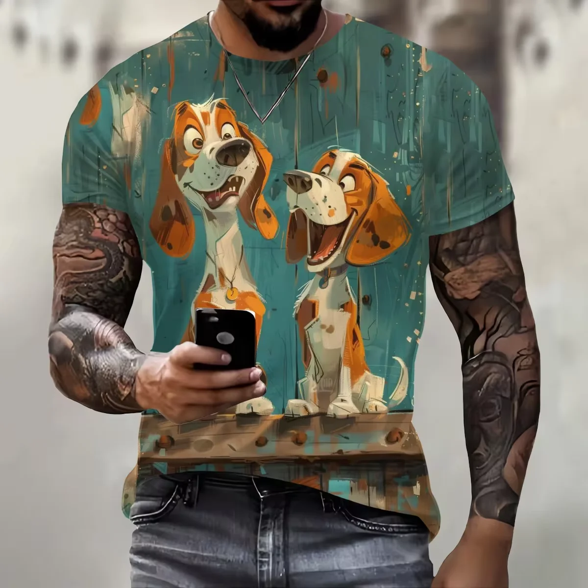 Naughty Cute Pet Puppy Men's T-shirt Fashion Painting Graffiti Animal Pattern Tops Casual Personality 3D Print Unisex Kid's Tees