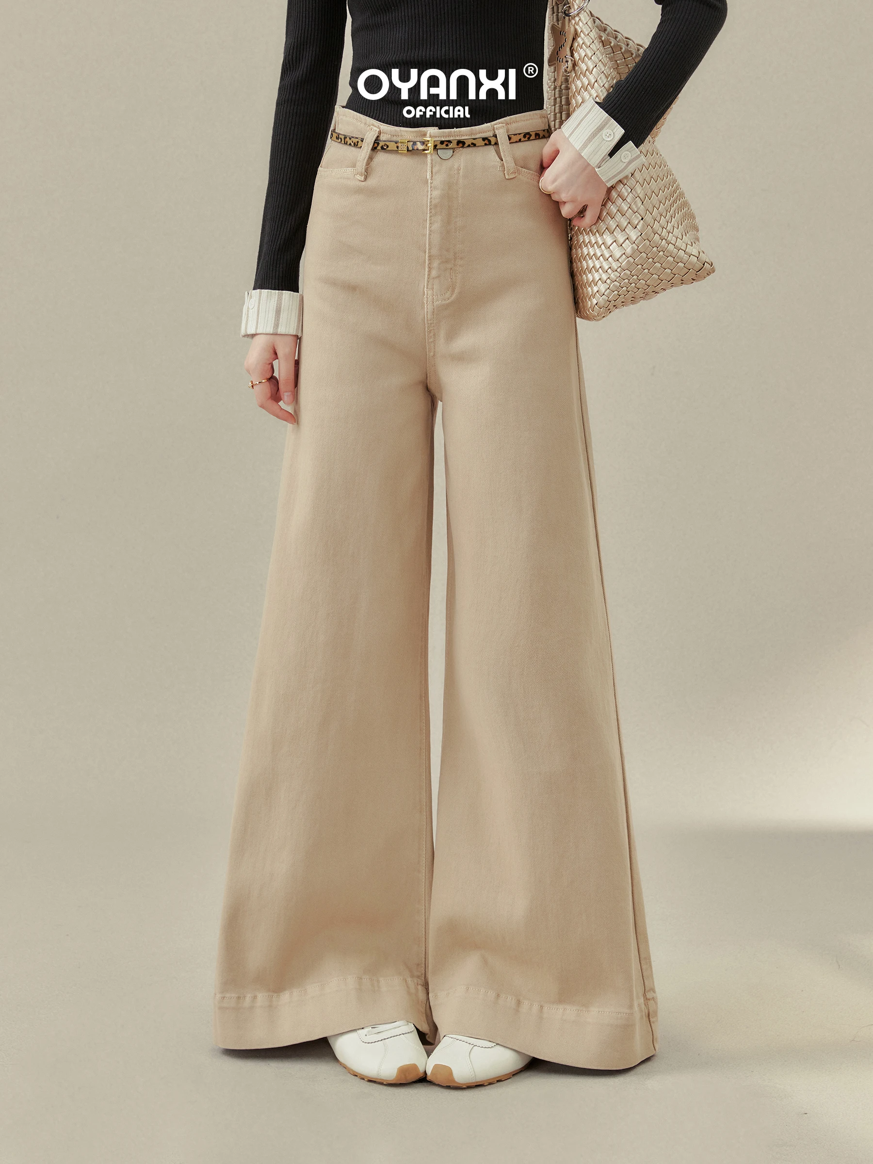 

Женские джинсы с высокой талией, широкими штанинами и прямым кроем цвета хаки, весна 2026, новая коллекция, свободный крой, от Wang Xuan