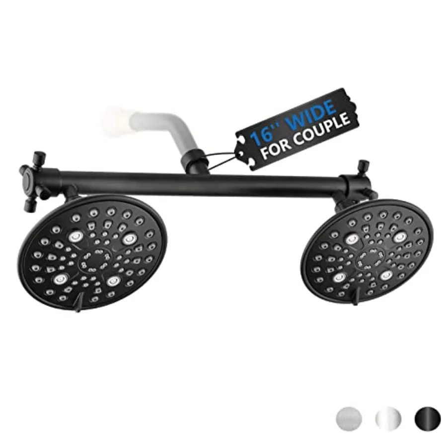 

Double Shower Head with Built-in Valve High Pressure 6 Setting Dual Shower Head Design for Couple on Walk-in Bathroom or Single