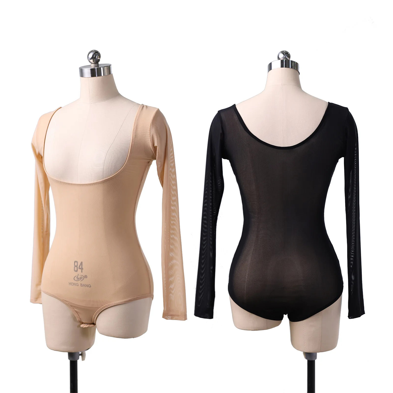 Women Belly Dance Bodysuit with Chest Support Long Sleeve Water Gauze Belly Dance Costume for Performance