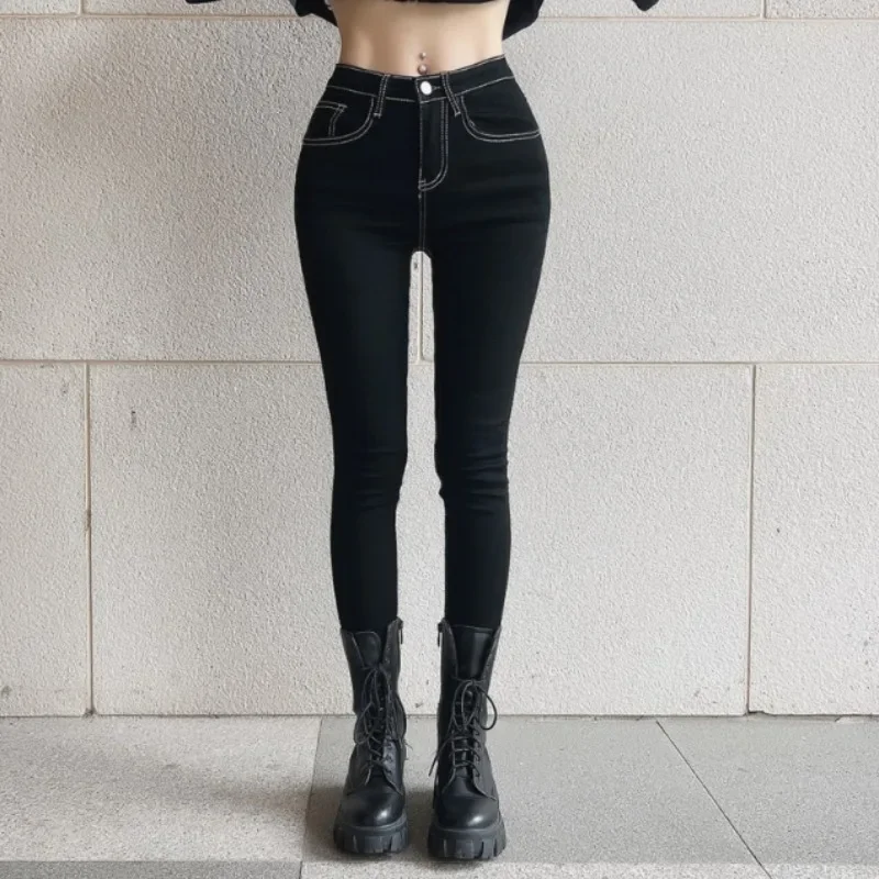 Black Skinny Jeans Women High Waisted Korean Fashion Stretch Denim Pencil Pants Female Streetwear Chic Elegant Jean Mom