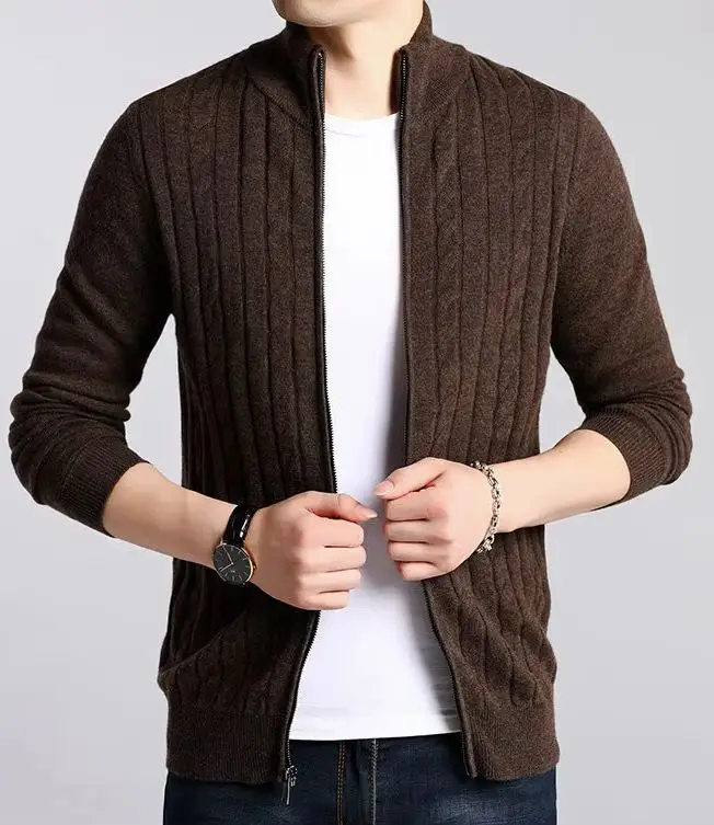 Sweater cardigan youth trend coat Korean version of warm collar sweater middle-aged Joker sweater