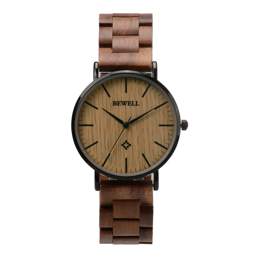 Ultra Thin Watch with Minimalist Analog Quartz Waterproof Wooden Lightweight Daily Fold Buckle for Men