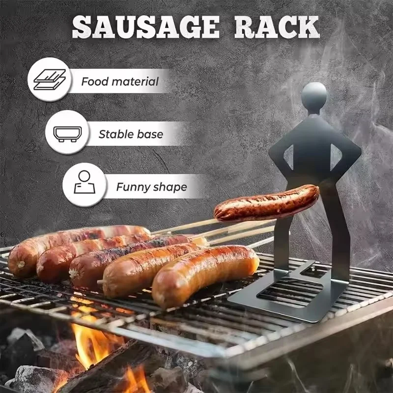 

Stainless Steel Funny BBQ Sausage Holder Humanoid Grill Rack for Hot Dogs Portable Camping Picnic Essential with Humorous Design