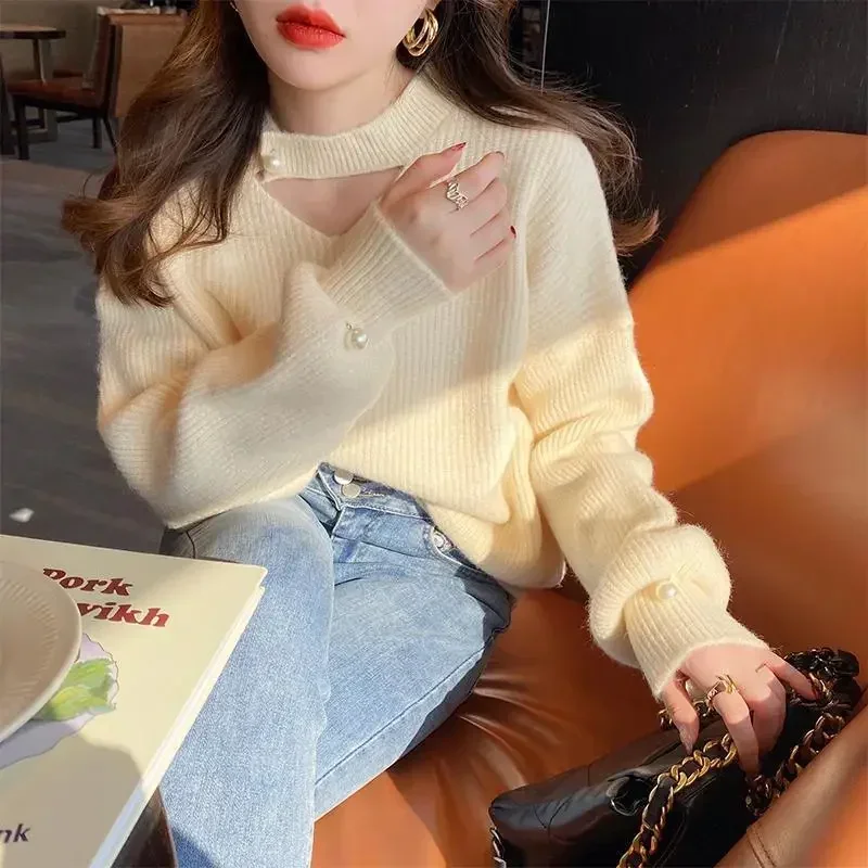 Knit Tops for Woman Red V-neck Women's Sweater Pullovers Crochet Cold Winter Y2k Fashion Korea Vintage New in Warm Knitwear 90s