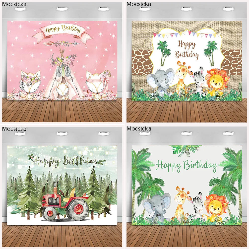 Mocsicka Girl Two Wild Backdrop Jungle Safari Animals 2nd Birthday Photography Background Cake Dessert Table Decor Banner