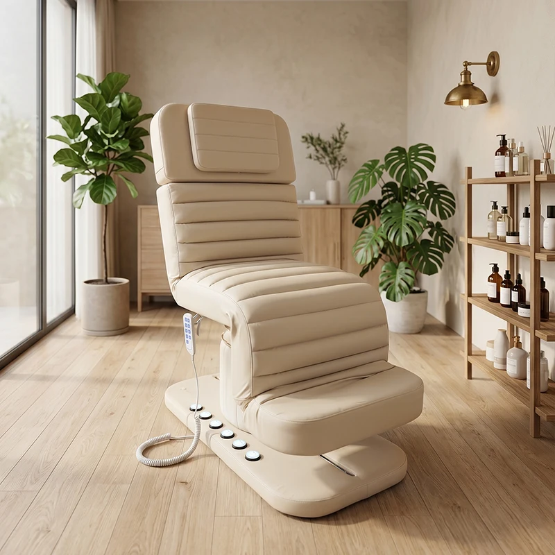 Electric Massage Bed 3-Motor Adjustable PU Leather Facial Table Reclining Lash Bed with LED Light for Beauty Salon Spa