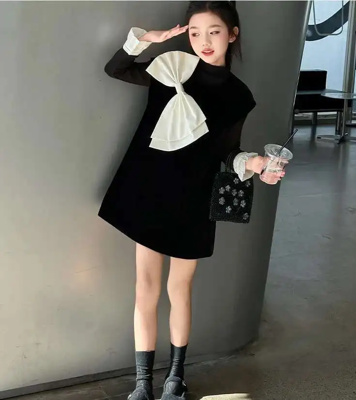 

New Baby Girls Teenage Fashion Sets, Underwear+Big Bow Vest Dress Princess Elegant Suits 5-12T