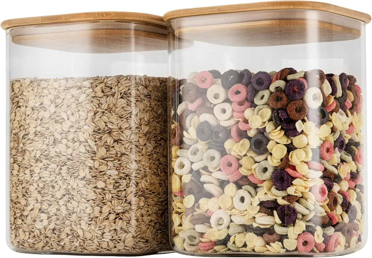 

2-Pack 122oz Airtight Glass Storage Jars with Bamboo Lid, Large Square Containers for Food