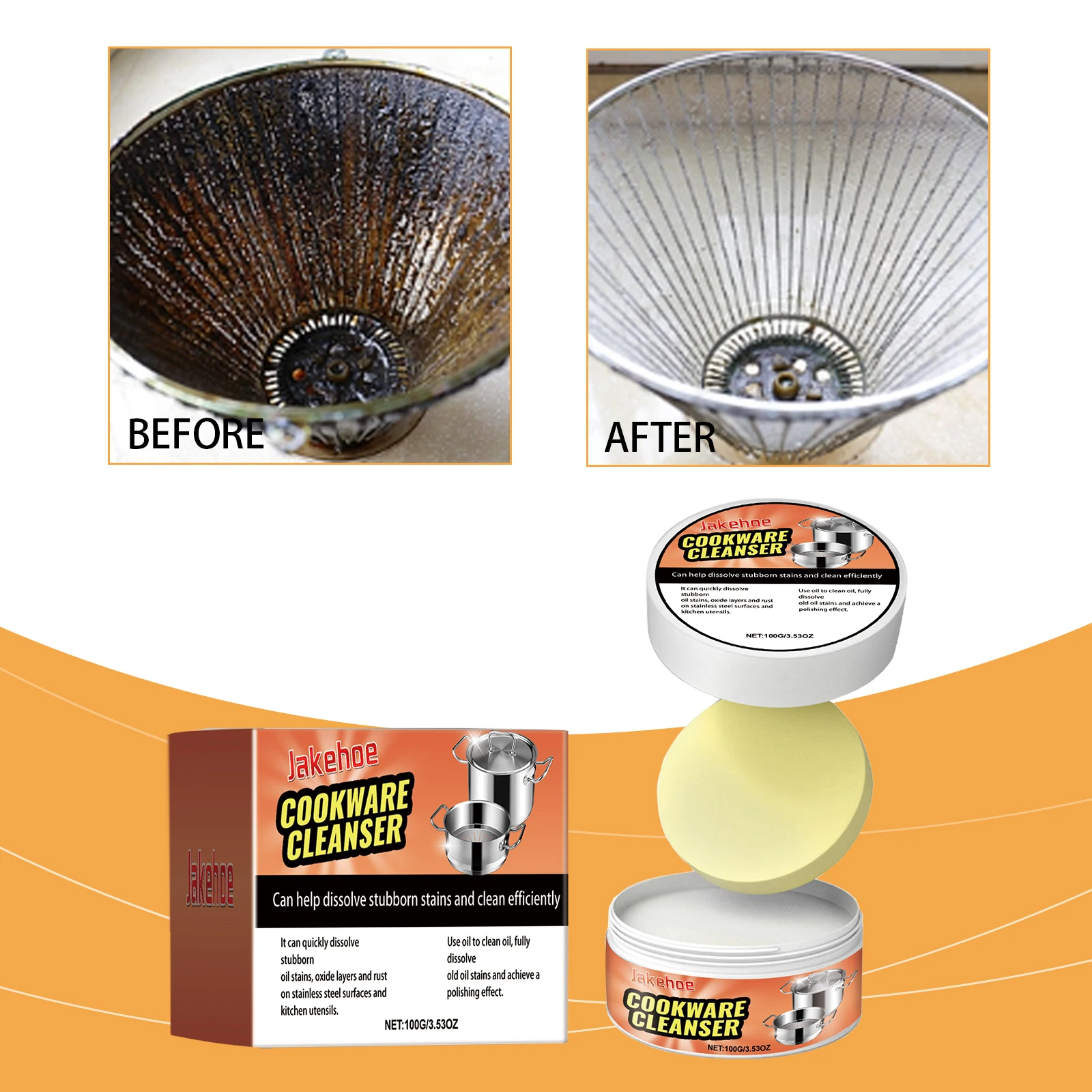 

100/200/300g Cookware Cleaner Paste Stainless Steel Pot Scrub Rust & Grease Remover Deodorizing Eco-Friendly