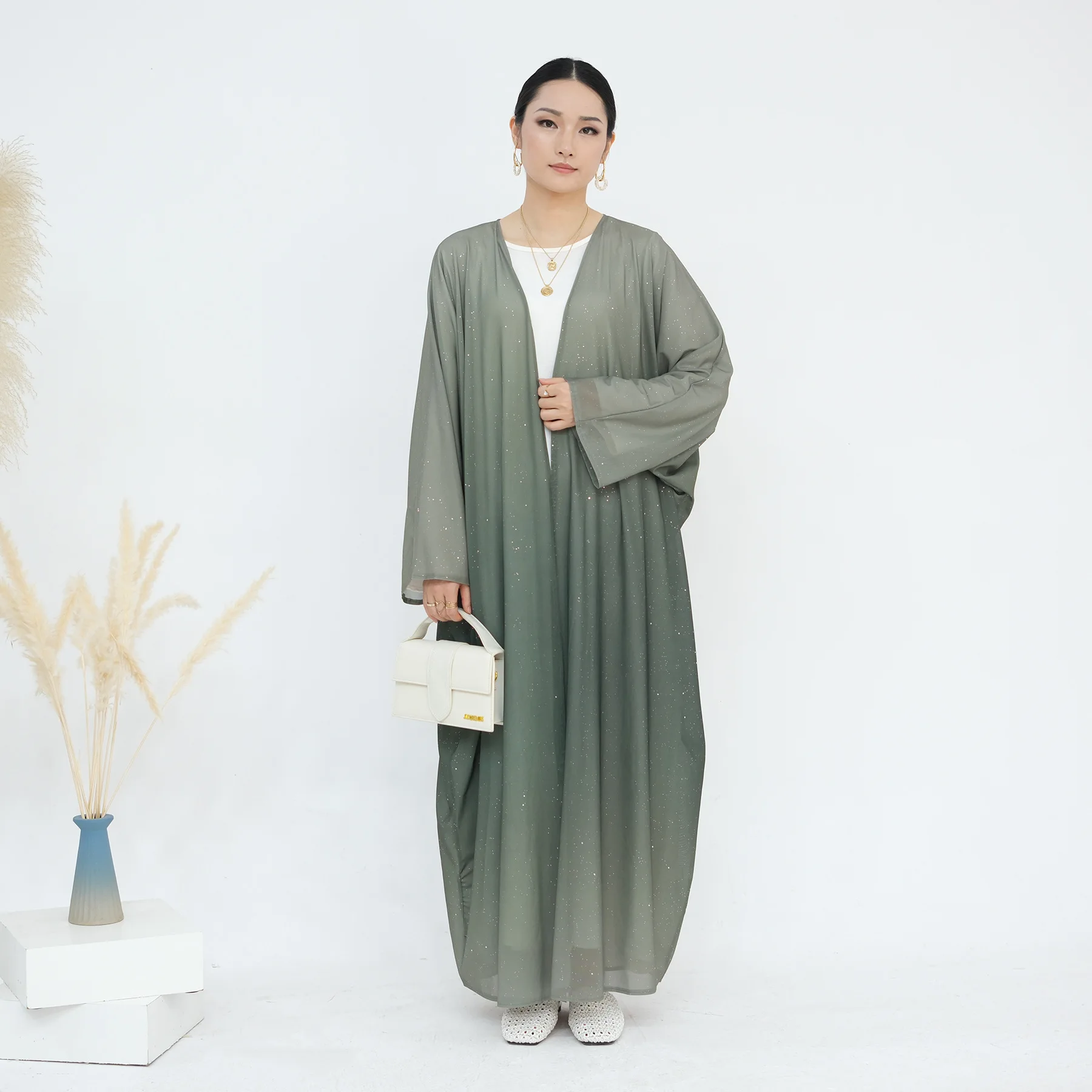 

Мусульманская мода, комплект хиджаба Абая, элегантная одежда с градиентом в Дубае, хиджаб, повседневная вечеринка, открытый кардиган, халаты, костюм хиджаба