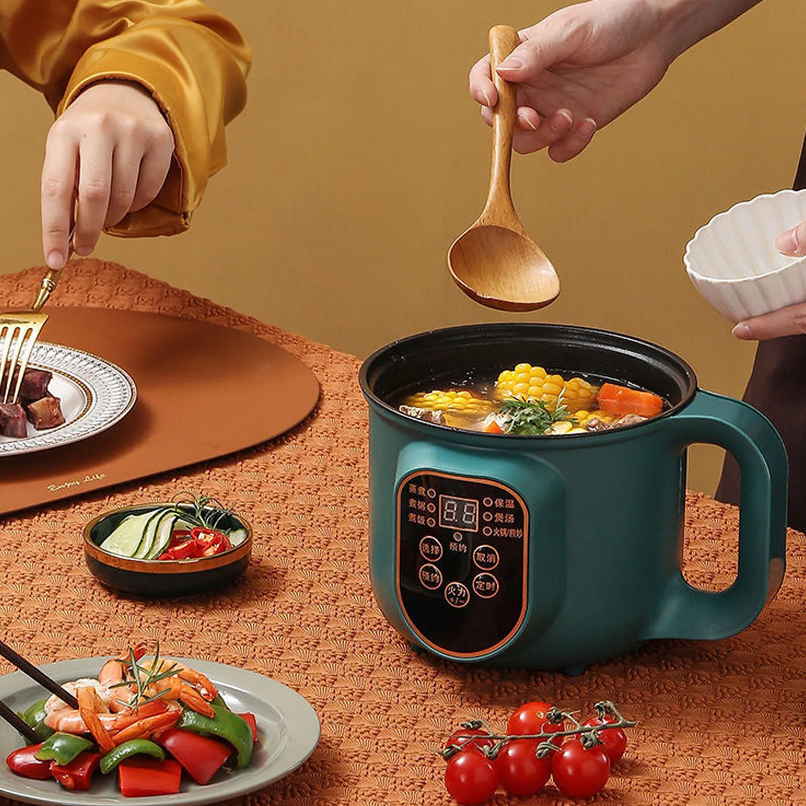 وعاء الطبخ الكهربائي 1.8 لتر 600 وات محمول سهل التنظيف وعاء المعكرونة رامين للمنزل والمكتب والحفلات والمطبخ
