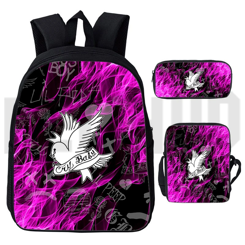 New Lil Peep Back Packs Bag for Women Anime 3D Print Travel Bag Rapper Lil Peep Schoolbag 3 Set Canvas Pencil Case Crossbody Bag