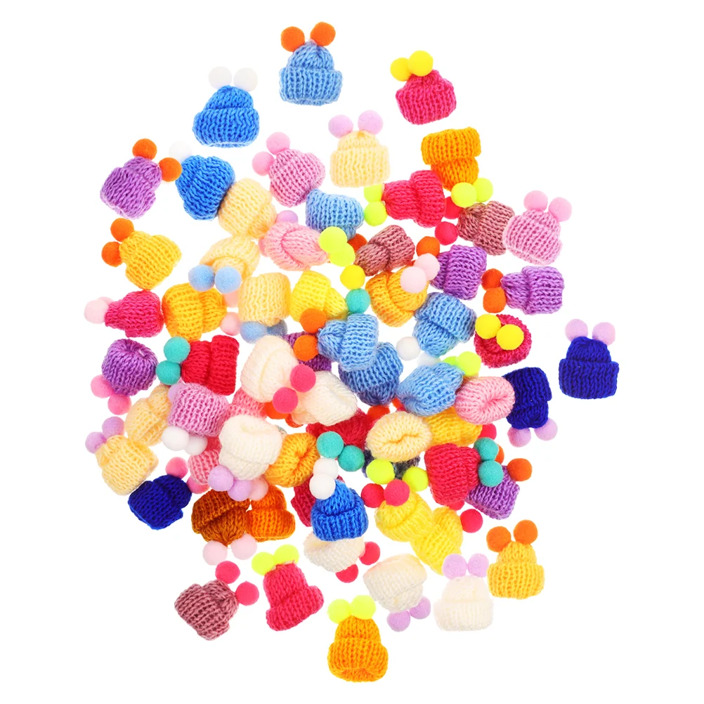 100 Pcs Mini Woolen Hat Headdress Making Accessories DIY Tiny Kitting Hats Knitting for Ornaments Pompom