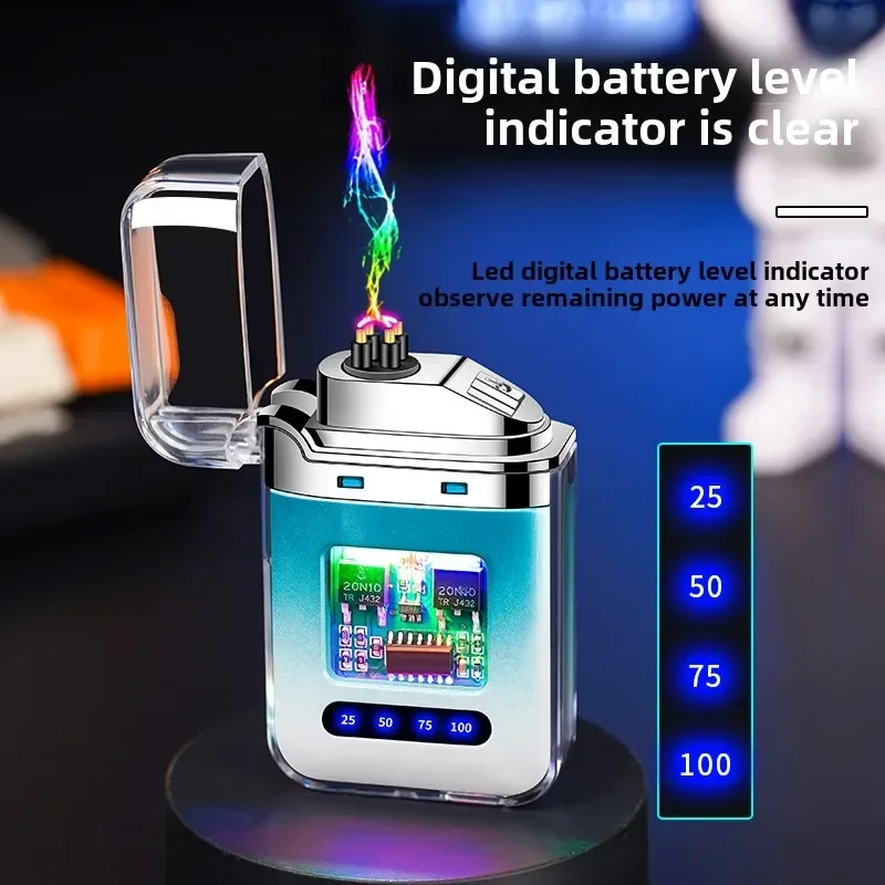 Electric Double Arc USB Rechargeable Lighter Plasma Outdoor Windproof Battery Display Type-C Smoking Accessories Men's Gifts