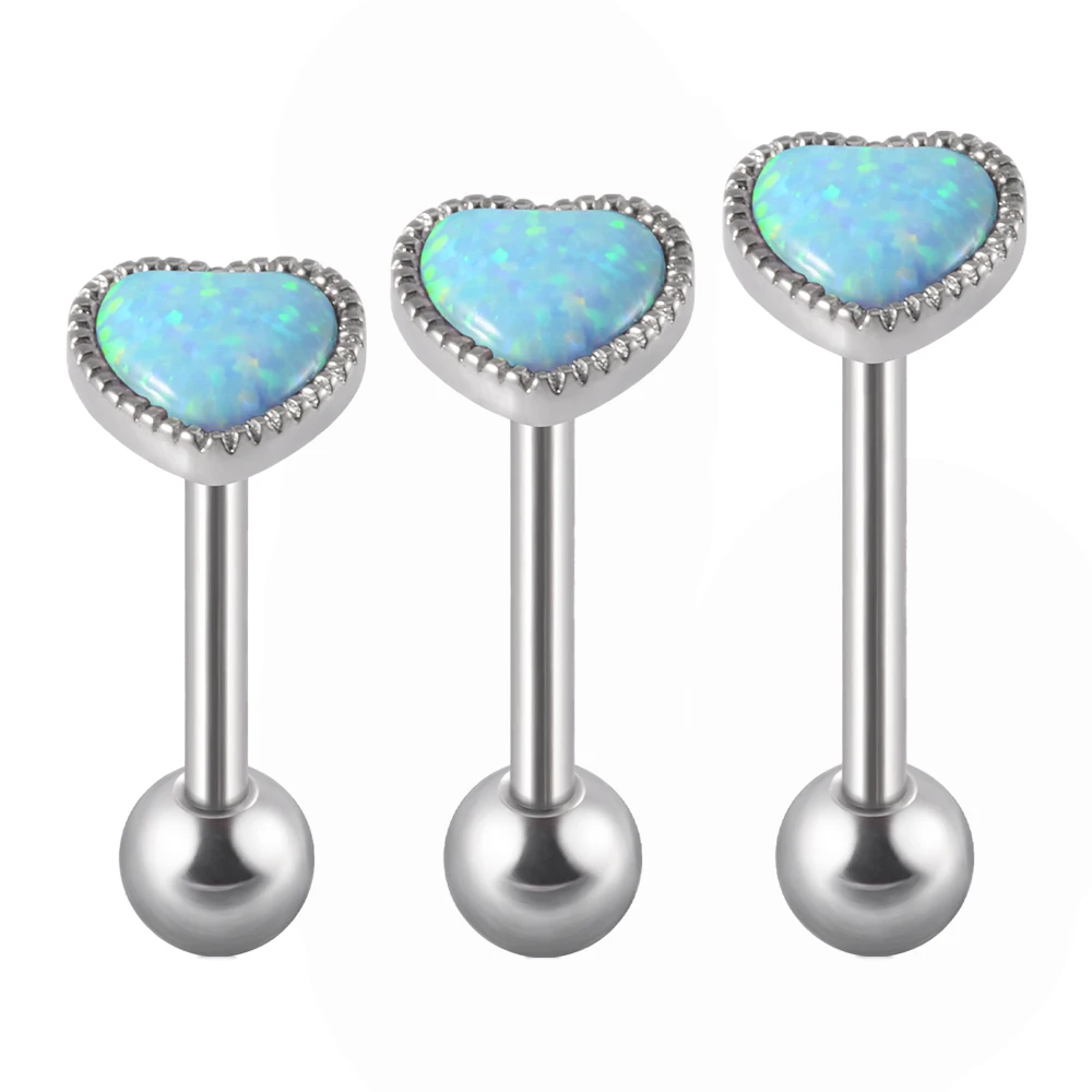1PC Surgical Steel Fine Opal Heart Tongue Barbell Screw-on Piercing Sexy Tongue Piercing Studs Jewelry 14G/16G