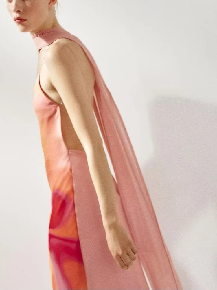 

Сексуальный длинный шарф с принтом Dr ZA2025, летнее новое поступление, вечернее платье с высокой талией и цветочным узором на молнии, женское...