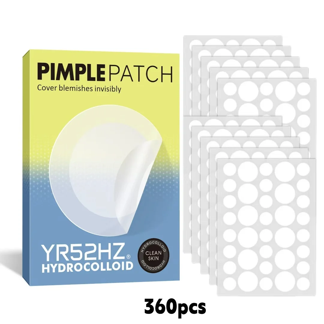 360pcs Hydrocolloid Acne Patches - Absorb Pus & Oil, Reduce Redness, Invisible Fit for All-Day Wear.