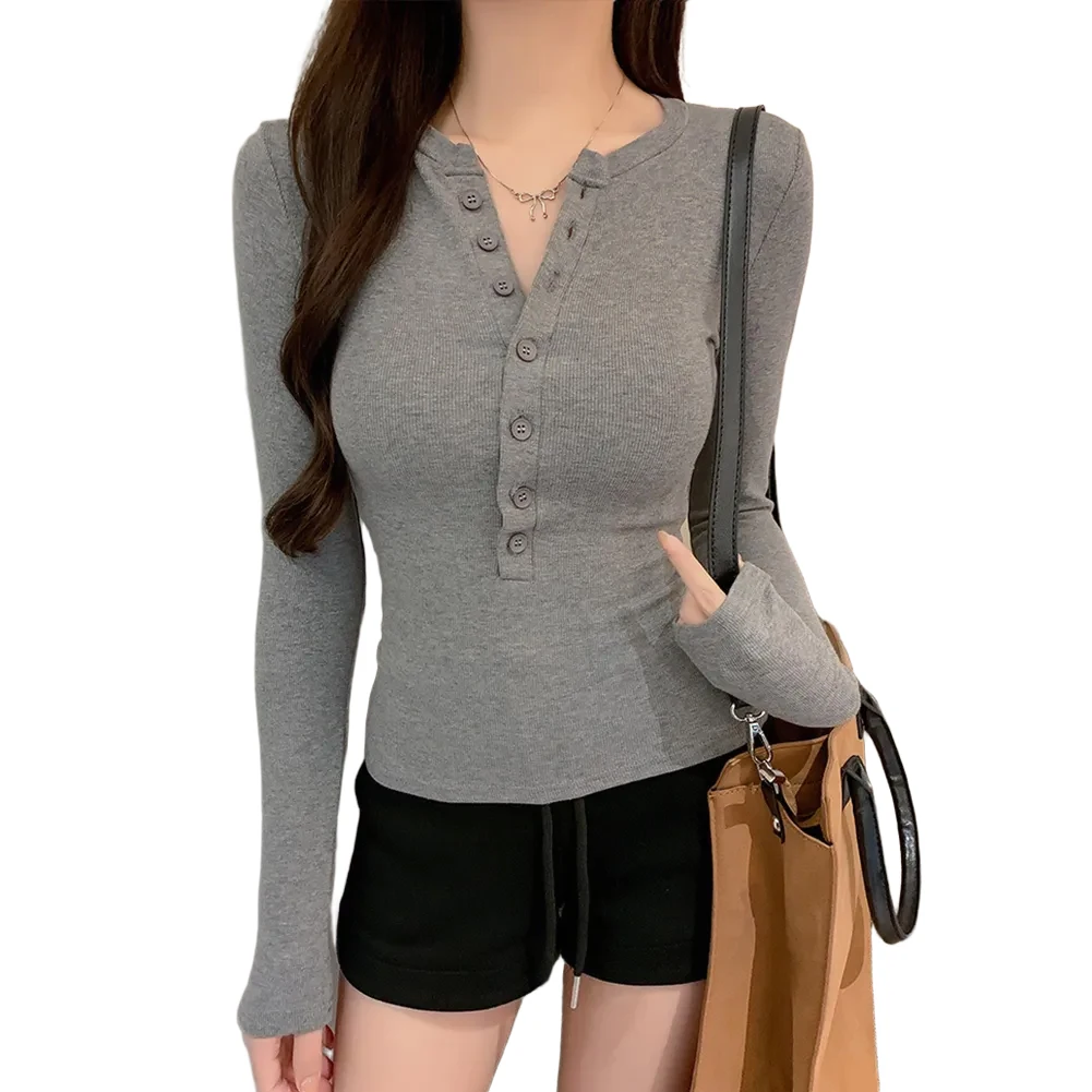 Casual Outing for y2k Streetwear Tees Casual V Neck Tees Tees Women Set 95 Polyester Fabric 5 Spandex Material Solid Color