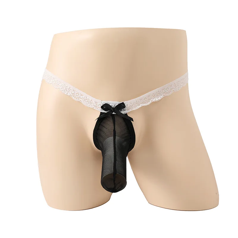 القوس سيسي الملابس الداخلية الرجال مثير الفيل الأنف سراويل شبكة انظر من خلال T-الظهر ثونغ g-سلسلة تمتد طويل القضيب غمد الملابس الداخلية #4