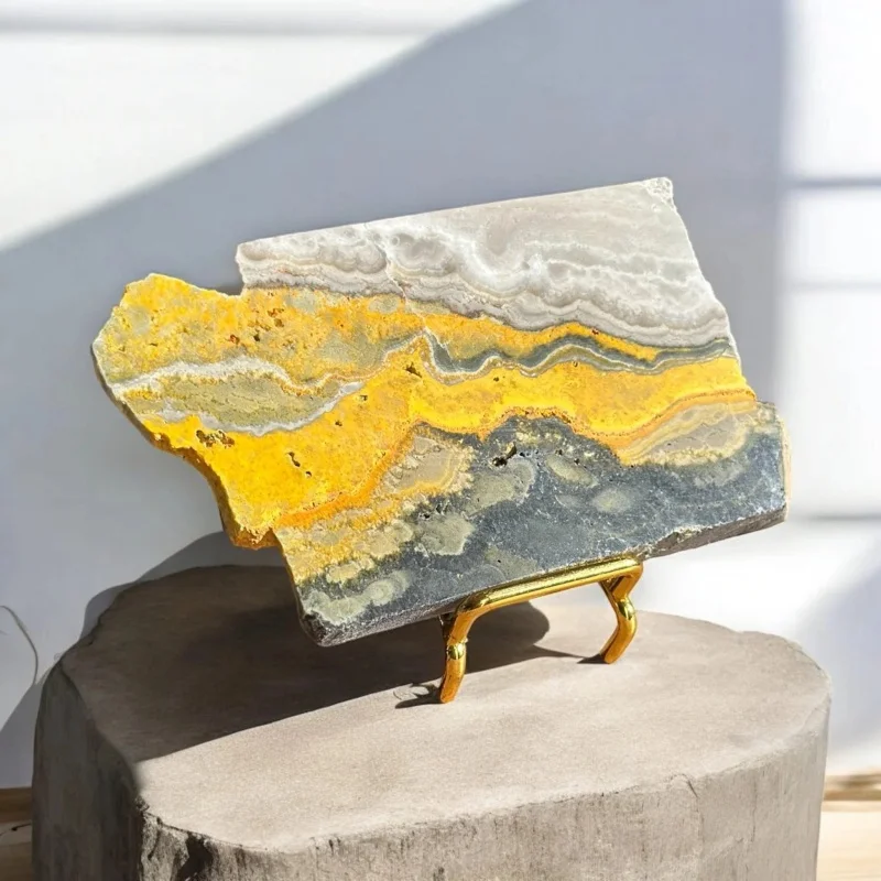 1 pc Bumblebee Jasper Slice Crystal-Glossy Banded Gemstone with Unique Yellow-Black Pattern