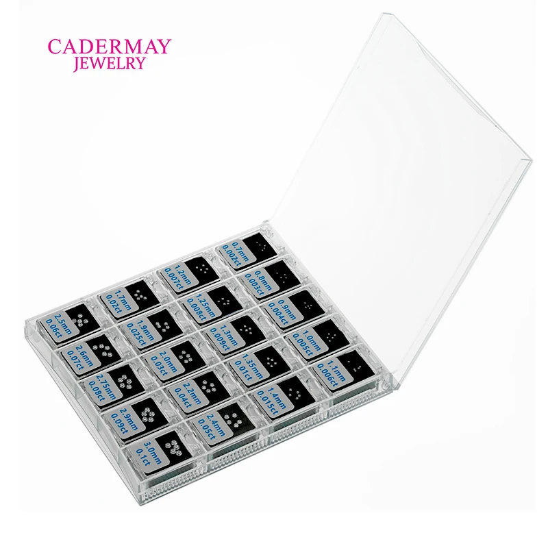 

Cadermay 20 Sizes Diamond Melees Compare Diamond Size Set 0.7mm-3mm Cubic Zircon Diamond Master Stones Set Diamond Tools