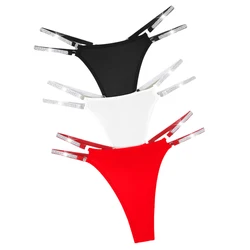 3pcs Women Sexy Thongs Low Rise Panties Two Shiny Belts Lady G-string Solid Comfortable Underwear Hollow Out Intimate Lingerie