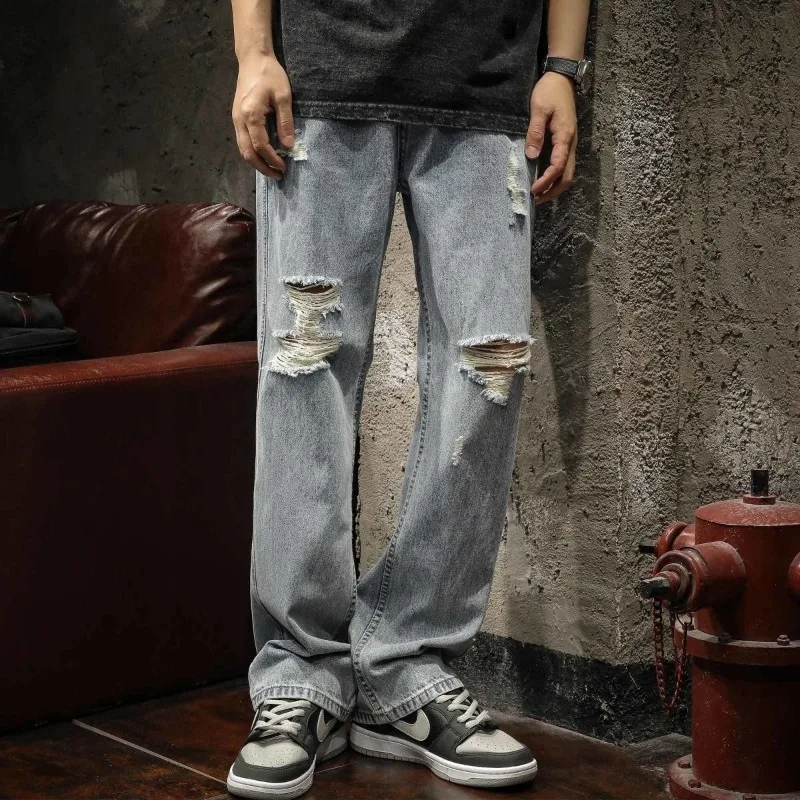 

Baggy Men's Jeans Loose Torn Ripped Broken Trousers Harajuku Casual Y2k Vintage Denim Designer Goth Male Cowboy Pants with Holes