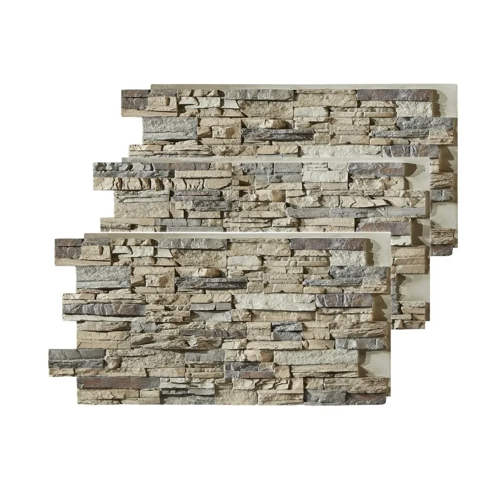 Paneles de revestimiento de pared de piedra sintética de poliuretano de alta densidad para decoración Interior y Exterior, 48 "L x 24" H x 2 "D | 3 paneles