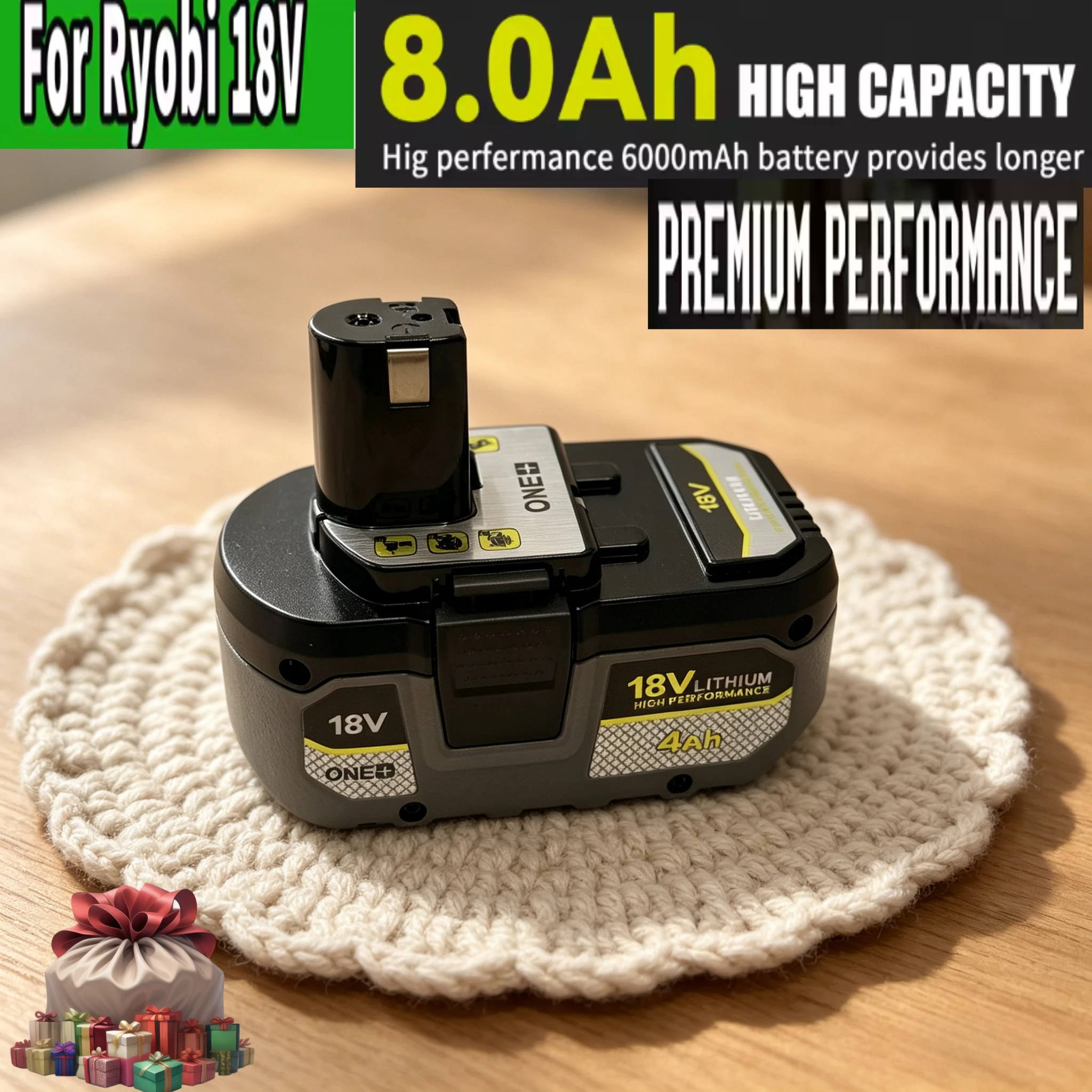 

2026 Upgraded RYOBI ONE+ 18V 5.0/6.0/8.0Ah Lithium Battery, High Capacity for Long Runtime with All ONE+ Cordless Power Tools