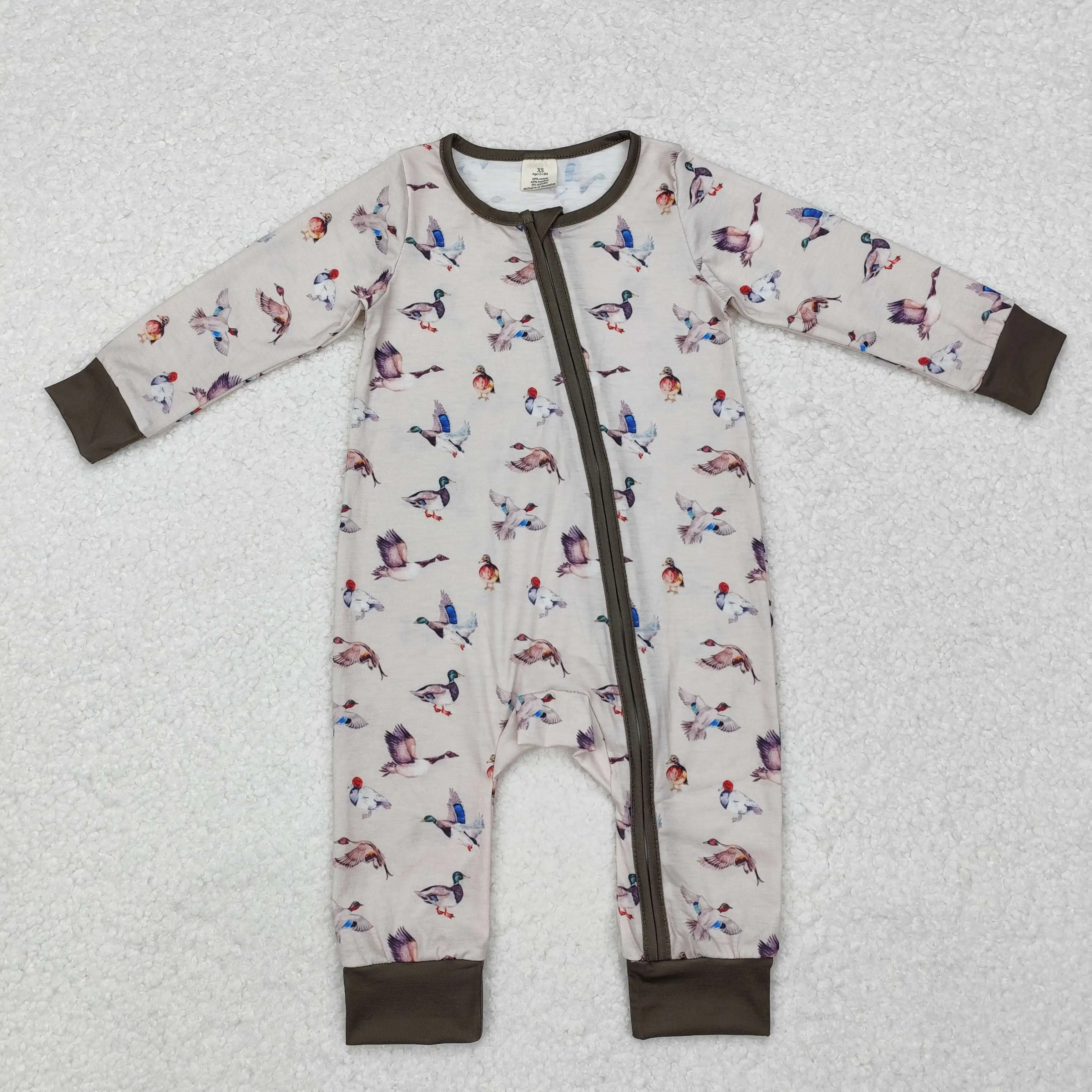 Duck Print Baby Fall Bamboo Sleeper Zipper Romper Wholesale Toddlers Boutique Clothes Factory Price Baby Boy High Quality Romper