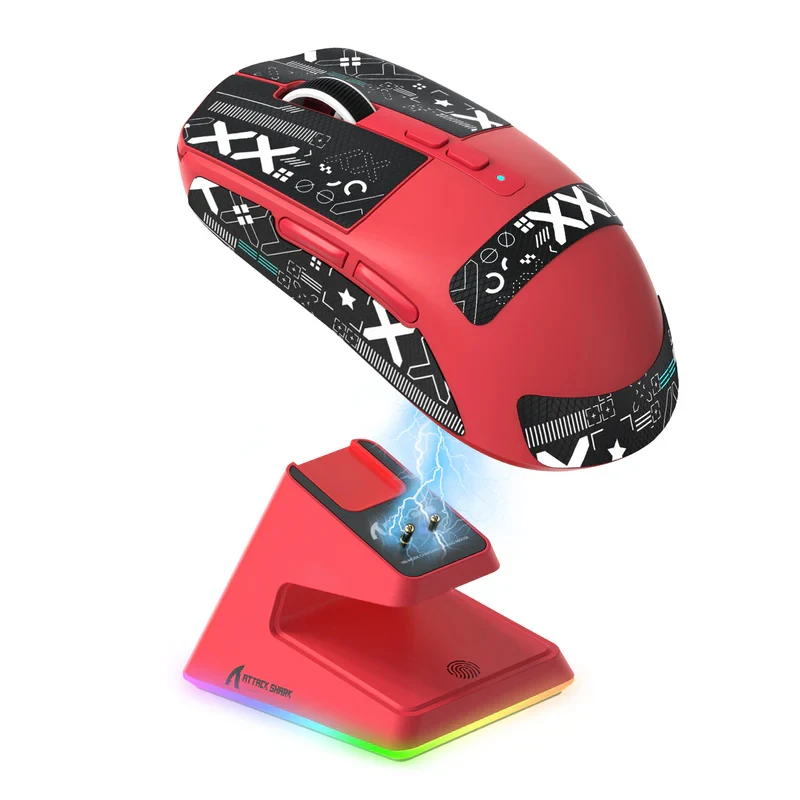 Wireless Gaming Mouse Attack Shark X6 Bluetooth Tri-Mode Connection,PAW3395,RGB,Touch Magnetic Charging Base,Macro Gaming Mouse