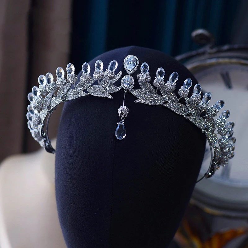 

Royal Princess Zircon Crystal Bridal Headband Wedding Tiaras Evening Drop Water Design Brides Hair Accessory
