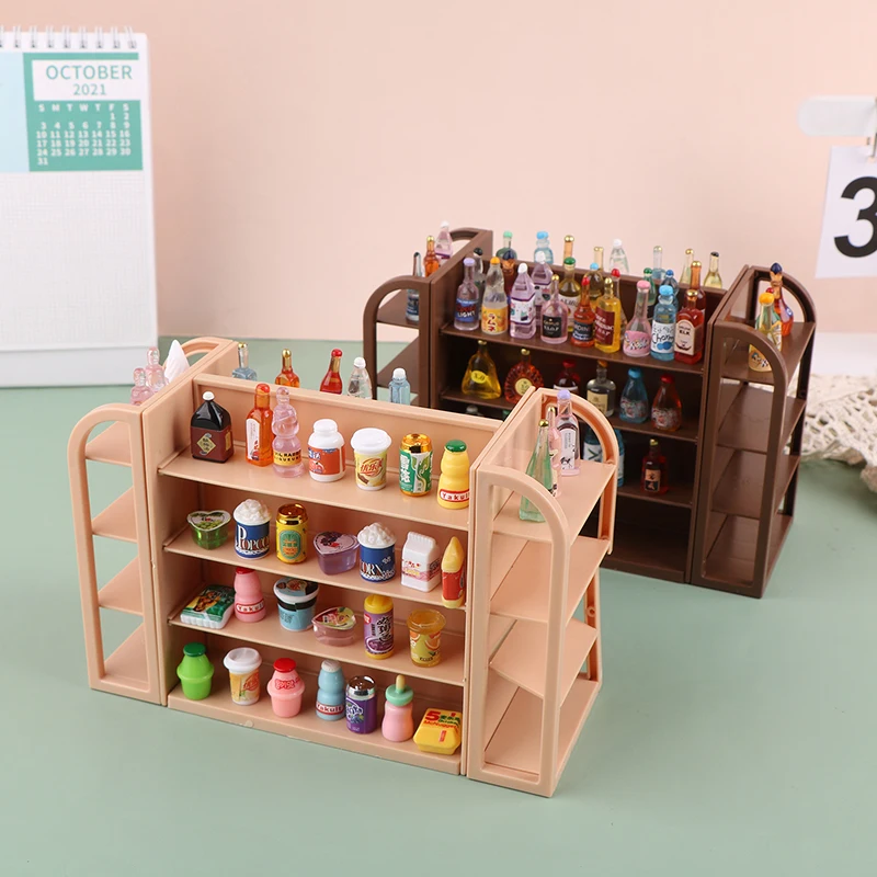 1 Set Doll House Scene Decor Accessories 1:12 Dollhouse Miniature Supermarket Shelf Mini Display Stand Storage Rack Model Toy