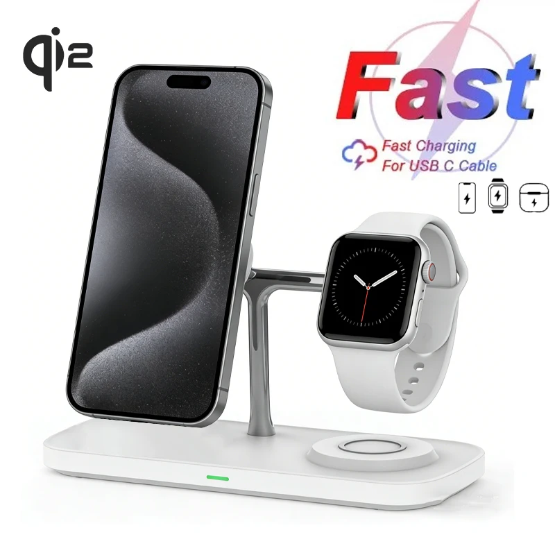 

qi2 Магнитная подставка для беспроводного зарядного устройства для iPhone 17, 16, 15, 14, 13, Pro Apple Watch 10, 9, 8, Airprods для Macsafe, станция быстрой зарядки