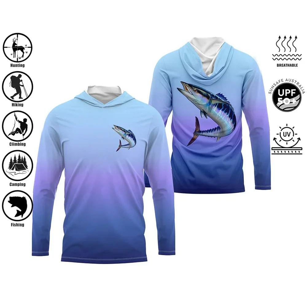 Fishing Shirt Men's Long Sleeve Performance Shirt 50+ Uv Protection Quick Dry Tops Outdoor Motion Printing Fishing Hoodie