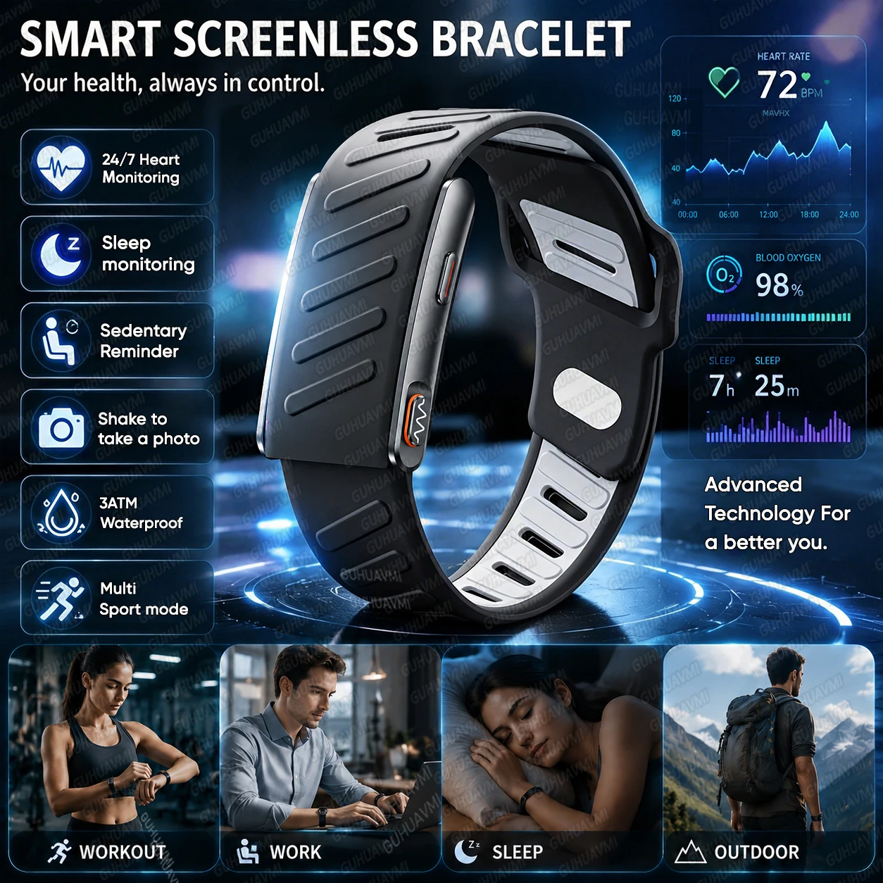 2026 New NO Screen Health Smart Bracelet ECG+PPG Blood Pressure Heart Rate Sleep Monitoring Pedometer Fitness tracker Smart Band