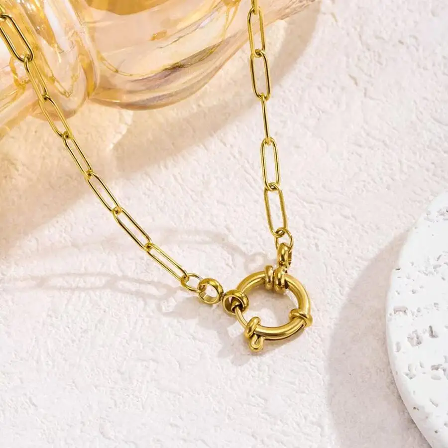 

Hot selling fashionable spring buckle pendant necklace, stainless steel plated 18K gold versatile collarbone chain