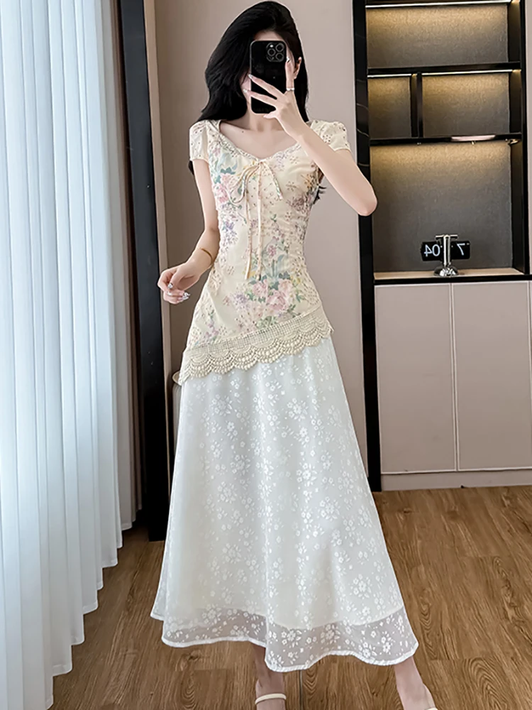 2025 꽃 패치 워크 레이스 자수 드레스 여성 한국어 빈티지 럭셔리 이브닝 드레스 여름 새로운 우아한 Bodycon 원피스 드레스