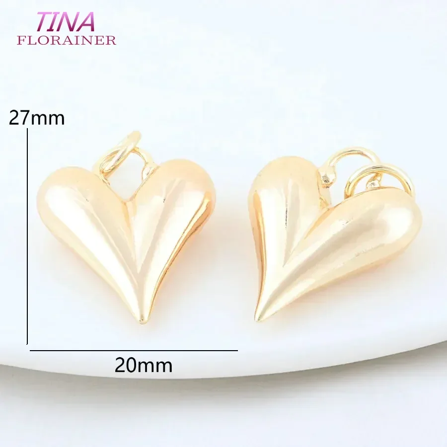 4PCS 20*27MM 24K Gold Color Brass Heart Charms Pendants Jewelry Making Supplies Diy Necklaces Bracelet Findings Accessories