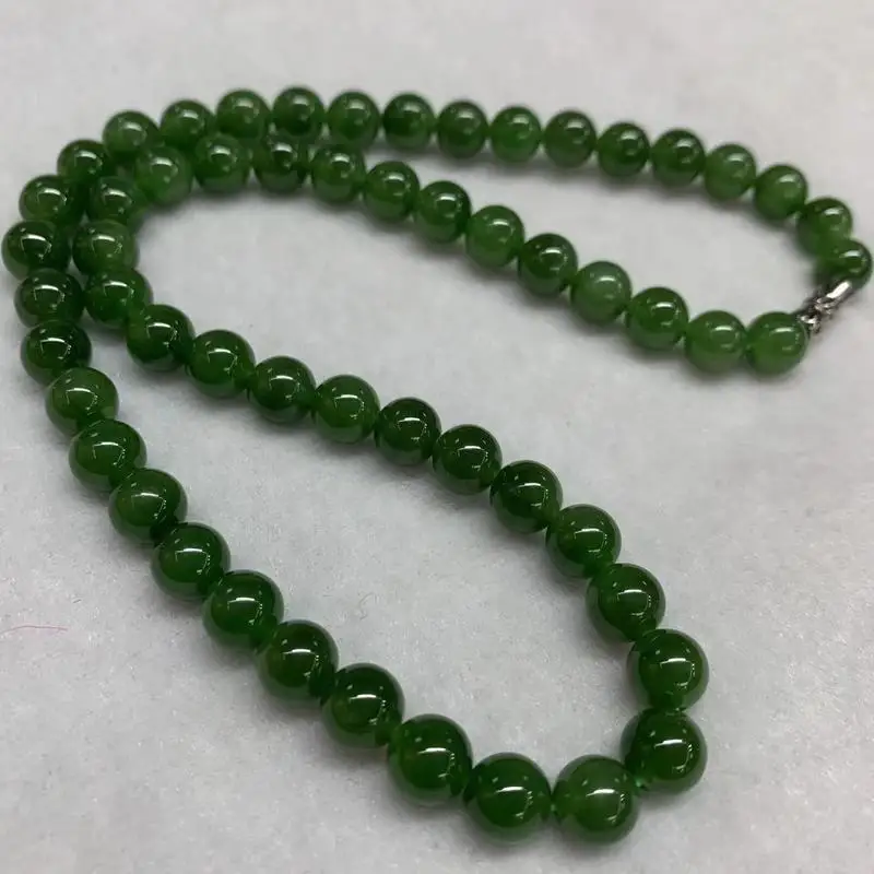 Hetian Jasper, Wave-Shaped Green With No Black Spots, 56 Beads, 8Mm , Mother'S Necklace