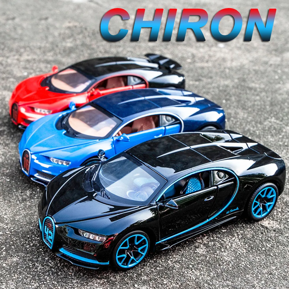 1:32 Scale Chiron La Voiture Alloy Toy Car Model Diecast Metal Sound Light Pull Back Simulation Models for Boy Birthday Gifts