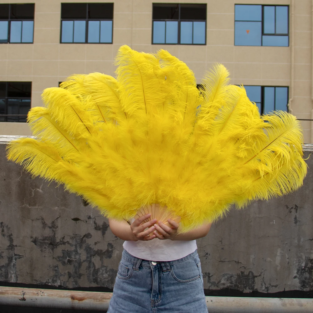 

13 Bone Natural Ostrich Feather Fan Hand Held Folding 100cm Long Fans for Woman Performance Dance Party Carnival Show Props