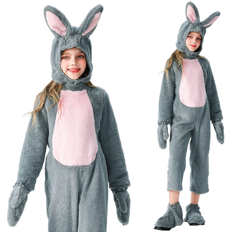 

Halloween Children's Costumes Cos Big Gray Wolf One-piece Suit Fluffy Pajamas Rabbit Zoo Party Orgy Cosplay