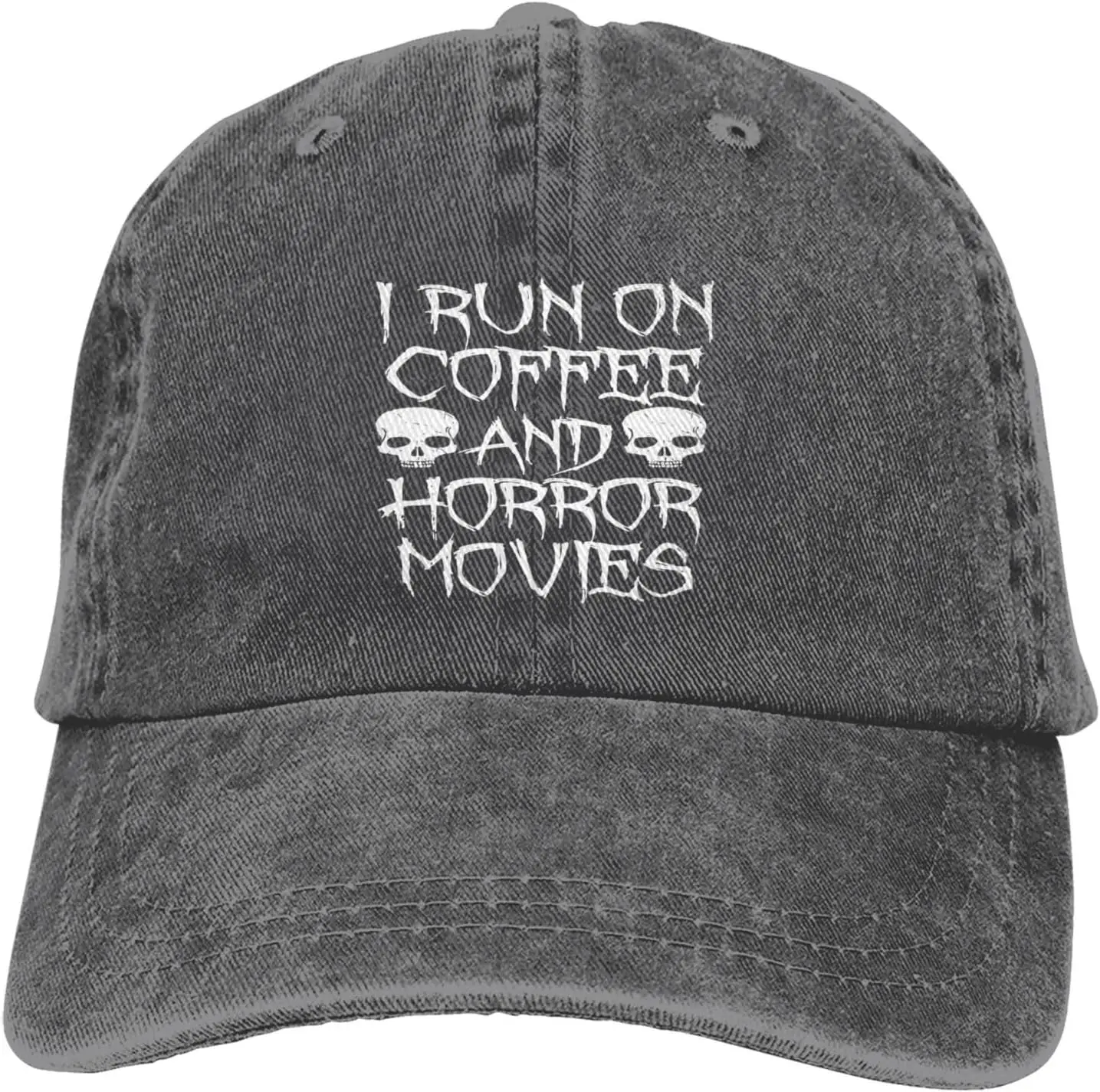 I Run On Coffee and Horror Movies Ponytail Baseball Cap Vintage Denim Cowboy Hat