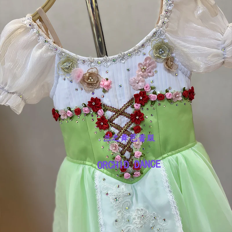 BT26051901 High Quality Custom Size Kids Girls  Ballet Dance Performance Wear Gilsay Green Long Romantic Tutu Dress