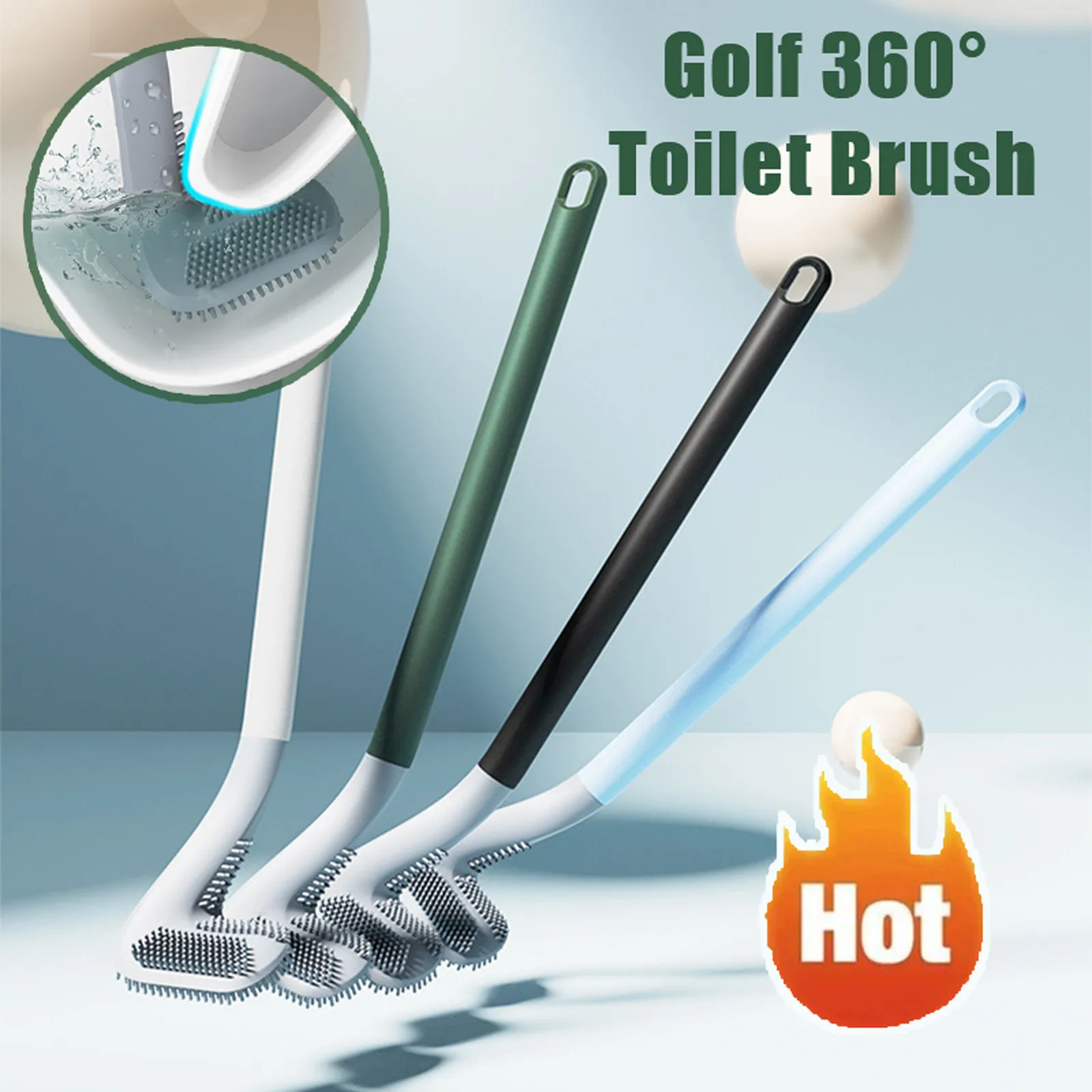 Golf Silicone Toilet Brushes Long Handled Toilet Cleaning Brush Toilet Brush No Dead Corners Hygienic Bathroom Accessories