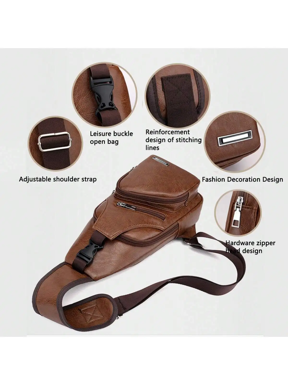 New Casual Men's Shoulder Bag Large Capacity Outdoor Sports Chest Bag Multifunctional PU Business Crossbody Bag
