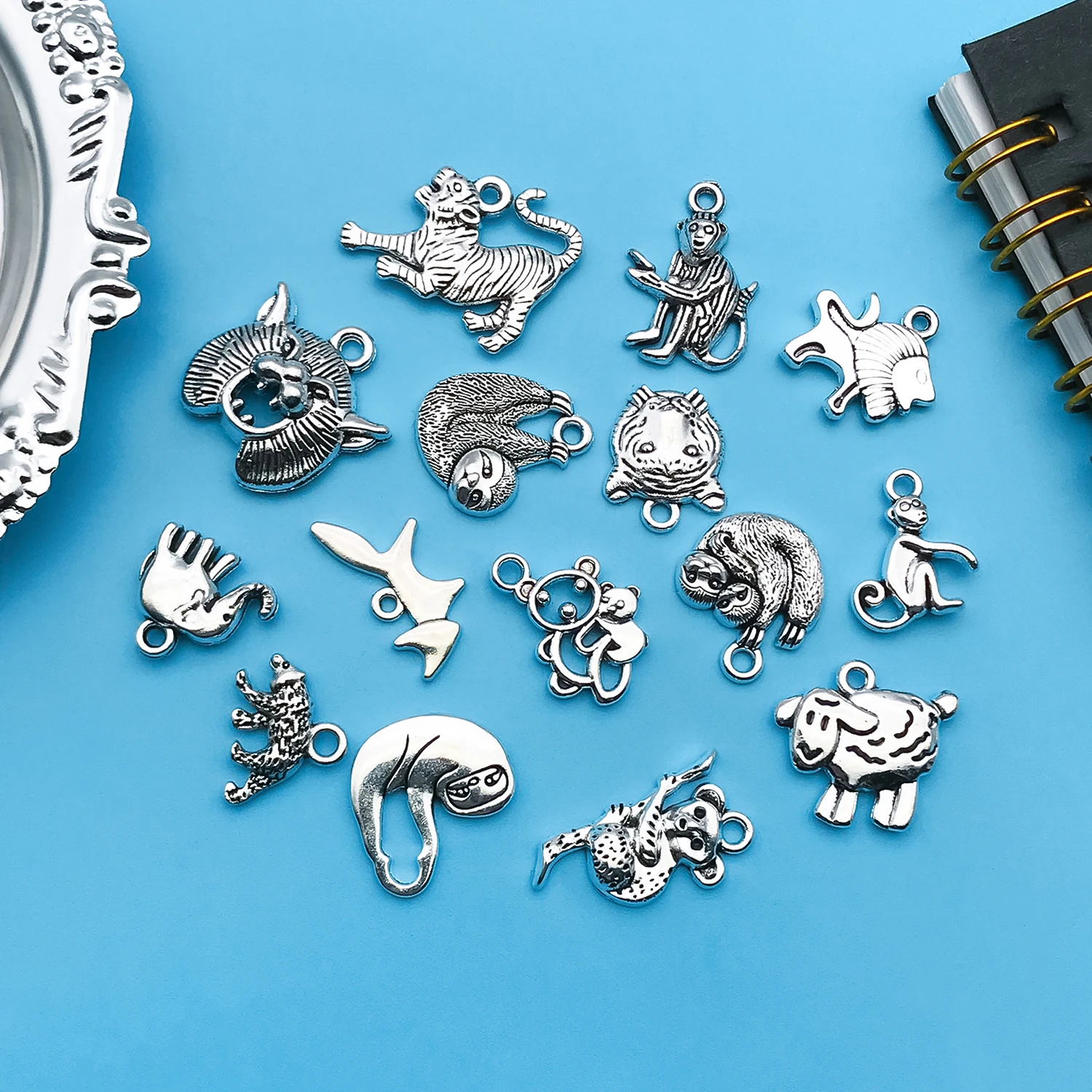 10/15pcs Antique Silvery Animal Pattern Charms Monkey Tiger Sloth Etc Shaped Pendants For DIY Jewelry Making Crafting Accessory