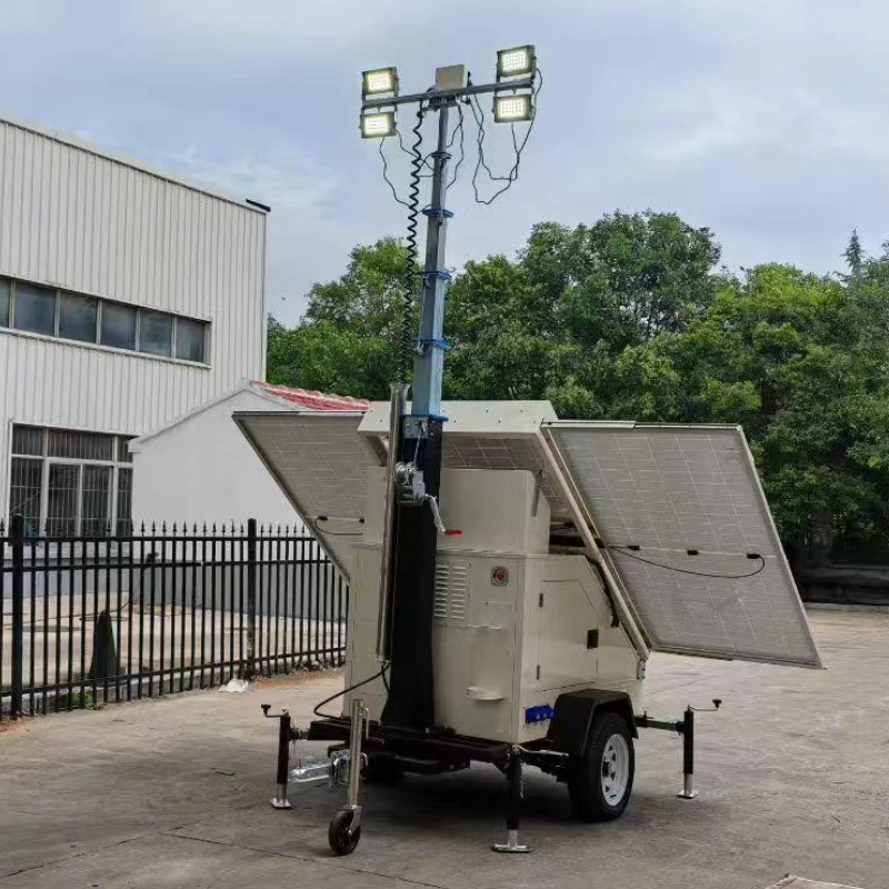CE EPA Solar Light Tower With 4*150W LED Lamp & 6*200AH Battery White Light DC Power IP65 Rated Diesel Fuel